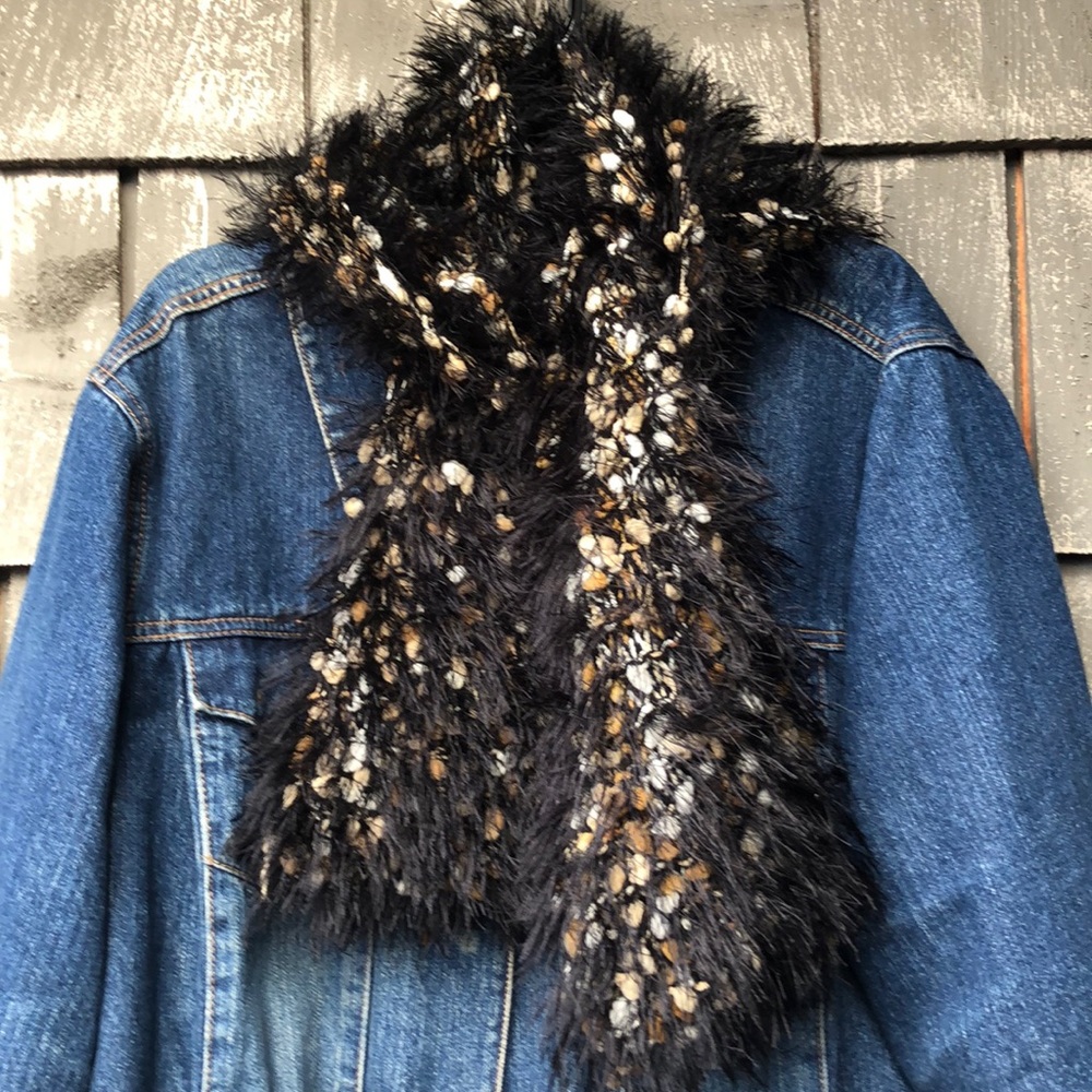 Winter Neck Scarf with Gold White Accents Warm Soft Scarf Snow Ski Casual Scarf